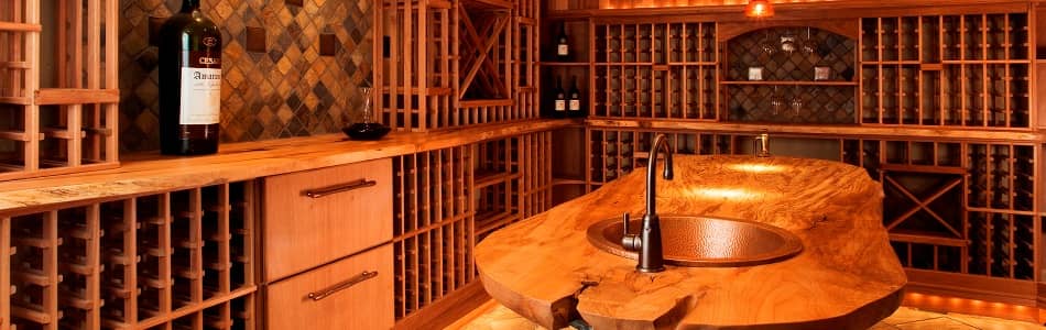 Award-Winning Built Green Wine Cellar with Live Edge Wood Countertops